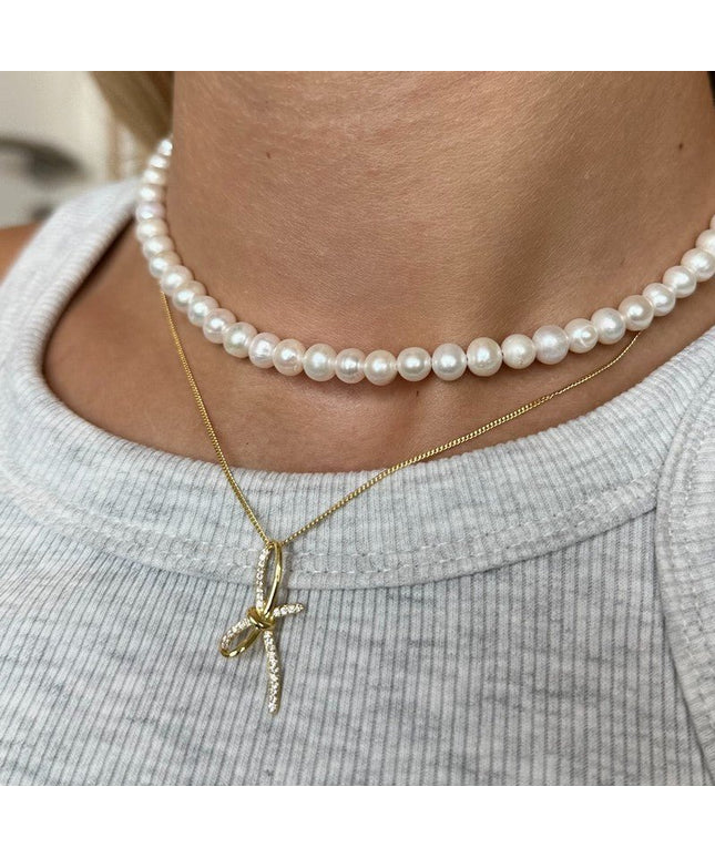 Alyah Perlehalskæde i forgyldt sølvMerlePerleMerleperle