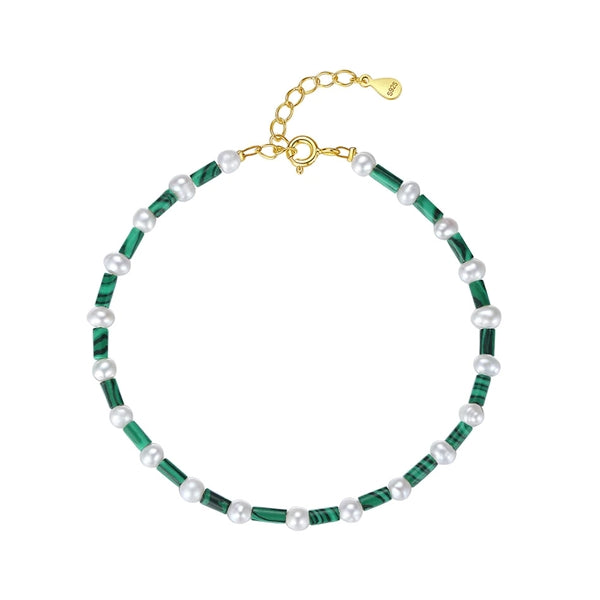 Luna armbånd i forgyldt sølv m grønne malakit og perler