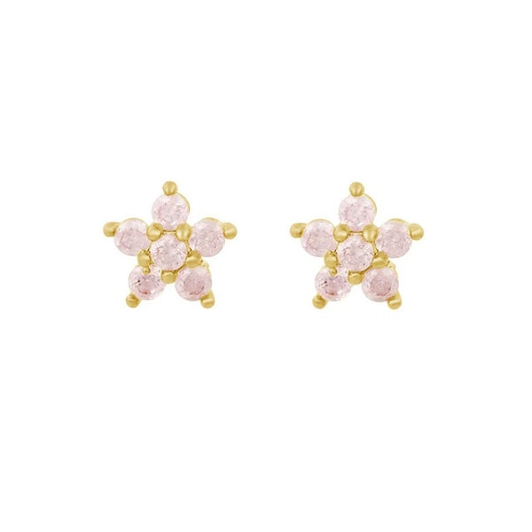 Aura stjerne ørestikker i forgyldt sølv m. rosa zirkonia